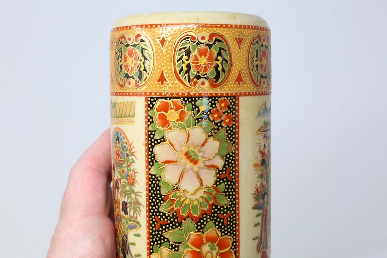 Vintage Japanese Satsuma 6 Cylinder Vase