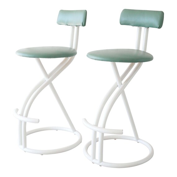 1980 s Cal style Postmodern Tubular Steel White and Green Bar