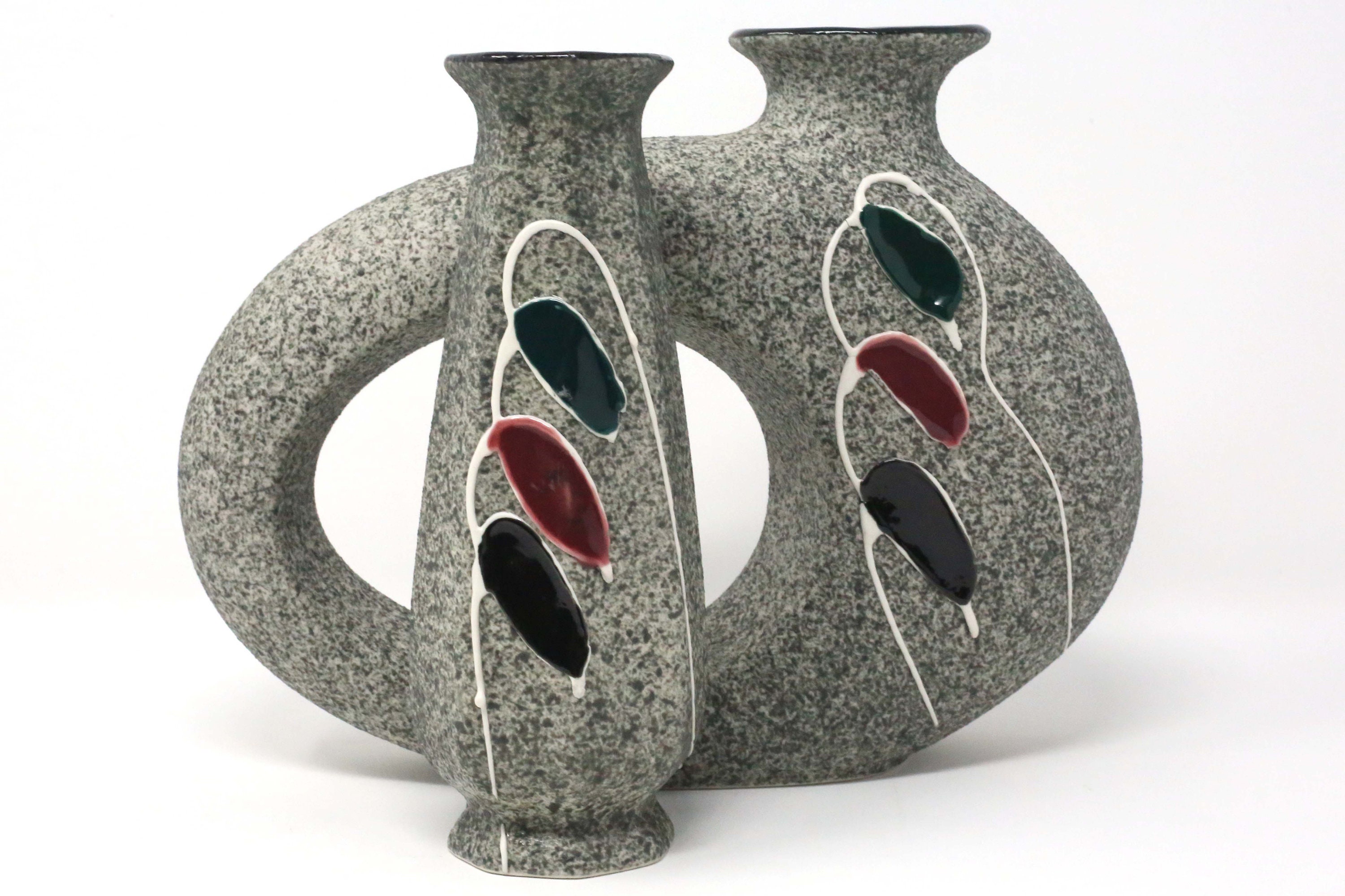 Midcentury Contemporary Textured Gray Vases Set of 2 Etsy UK