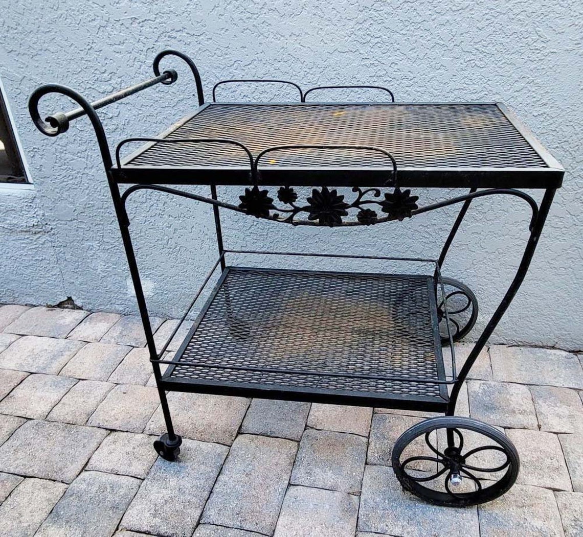 Vintage Black Wrought Iron Outdoor Bar Cart Etsy