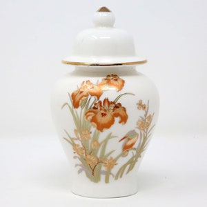 Vintage Iris Flowers, Orchis and Kingfisher 6-Inch Porcelain Ginger Jar