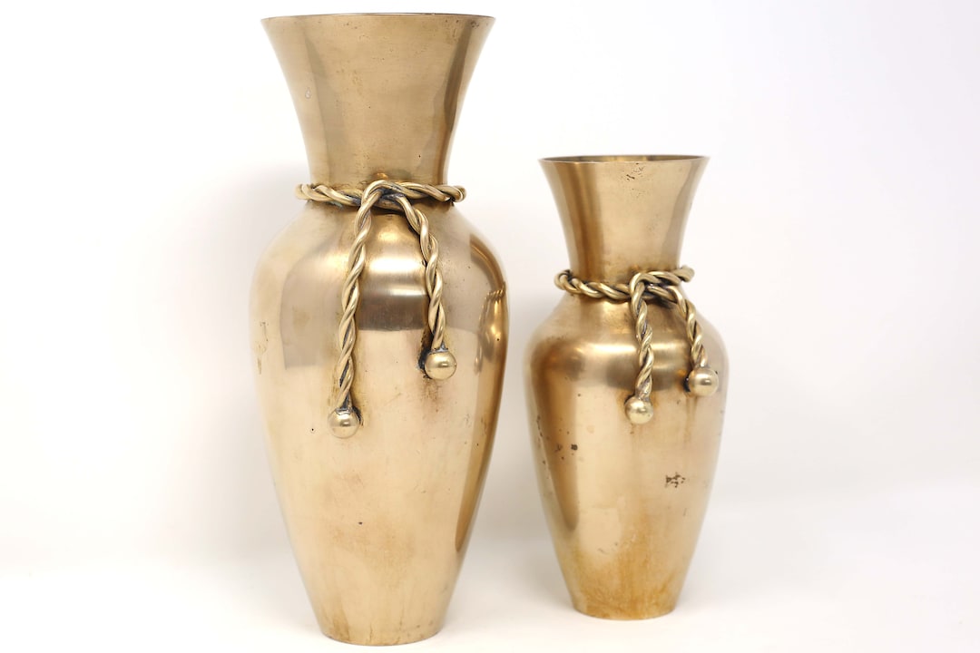 Vintage Brass Rope Vases Set of 2 Etsy