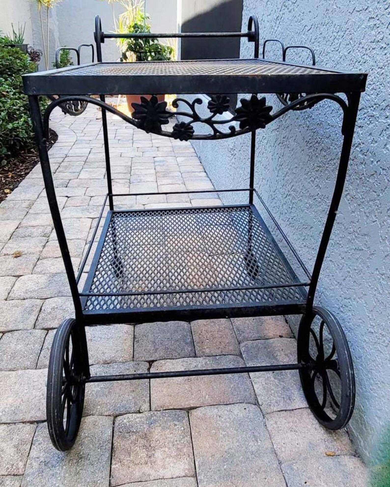 Vintage Black Wrought Iron Outdoor Bar Cart Etsy