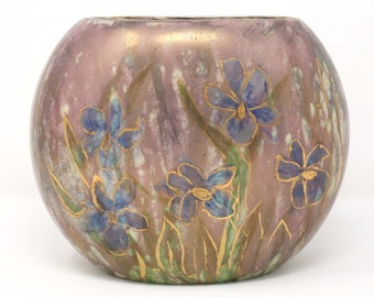 1960's Vintage Purple and Gold Flowers Ceramic Vase