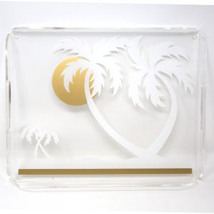 Vintage Gold and White Sunset Design 16-Inch Acrylic Serving Tray