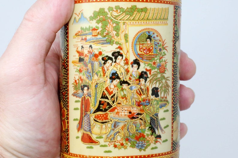 Vintage Japanese Satsuma 6 Cylinder Vase