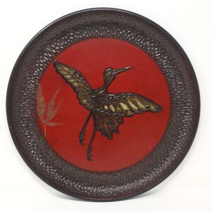 Vintage Japanese 13&quot; Lacquered Crane Tray