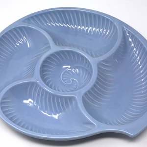 Vintage Japanese Blue Nautilus Shell Divided Serving Platter