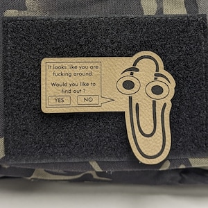 MS Clippy Fucking Around Morale Patch, Meme, Funny Patch For Tactical Hat, Range Bag, Hook and Loop Patch, Plate Carrier Patch, All weather image 1