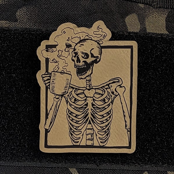 From My Cold Dead Hands, Skeleton Drinking Coffee Morale Patch, Meme, Funny Patch For Tactical Hat, Hook and Loop Patch, Plate Carrier Patch