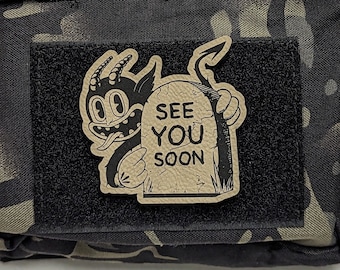 See You Soon Morale Patch, Wiley Devil Patch, Tactical Patch For Field Hat, Range Bag, Hook and Loop Patch, Plate Carrier Patch, Leatherette