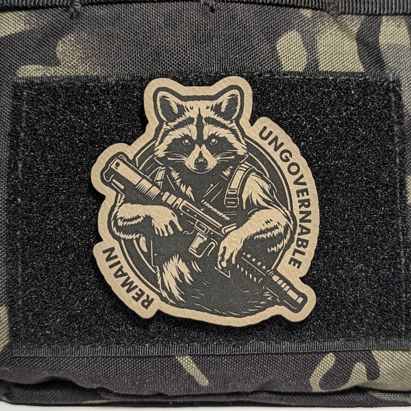 Remain Ungovernable Morale Patch, Raccoon W/ Rifle Patch, Anti-Authoritarian, Perfect for Tactical Hat, Range Bag, Hook and Loop Backing