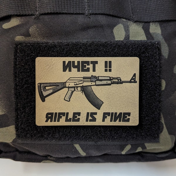 NYET!! Rifle Is Fine Morale Patch, Russian Propaganda Meme Tactical Patch, Perfect for Tactical Hat, Range Bag, Hook and Loop Backing,