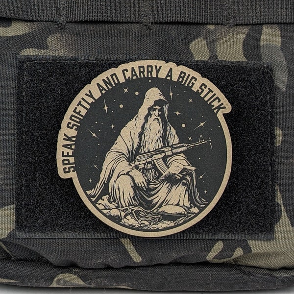 Speak Softly And Carry a Big Stick Morale Patch, AK Wizard With A Beard Patch, Patch Tactical Hat, Hook and Loop Patch, Plate Carrier Patch