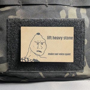 Caveman Wojak Gym Meme Patch: Leatherette Workout Morale Patch