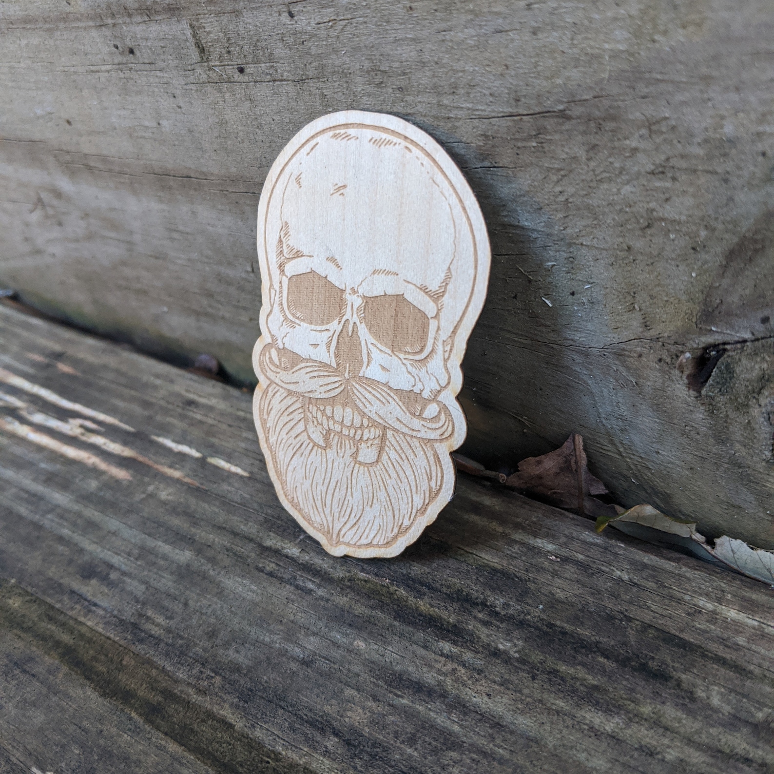 Wooden Sticker Skull Beard Real Wood Decal Laser Etched Etsy UK