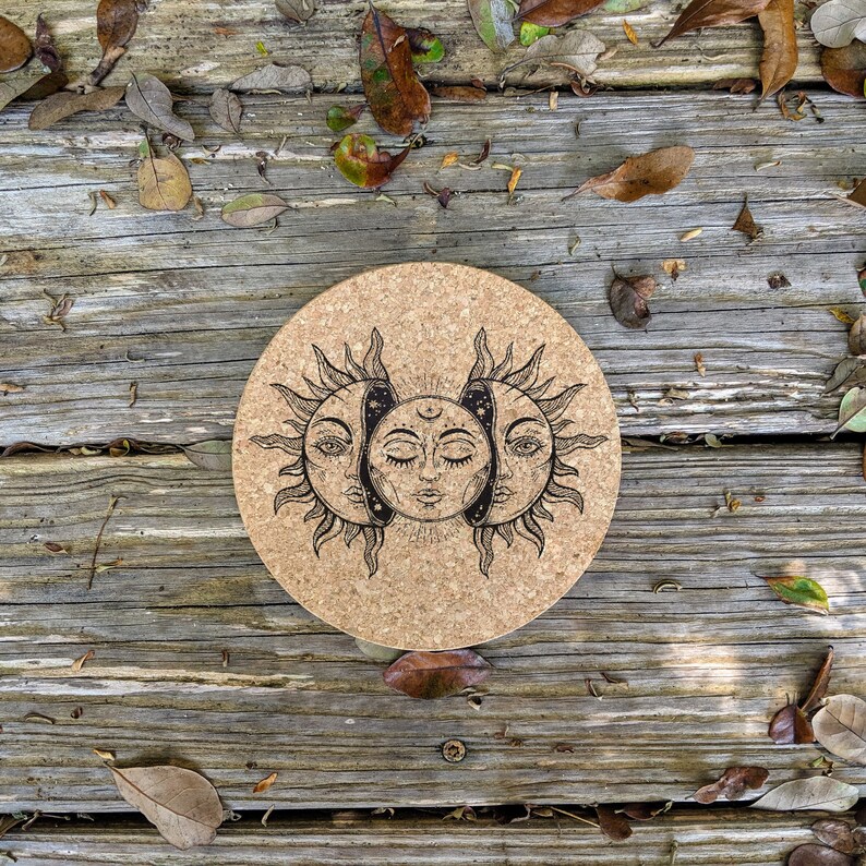 Sun and Moon Occult Dab Mat Eco Friendly Laser Engraved Cork Etsy