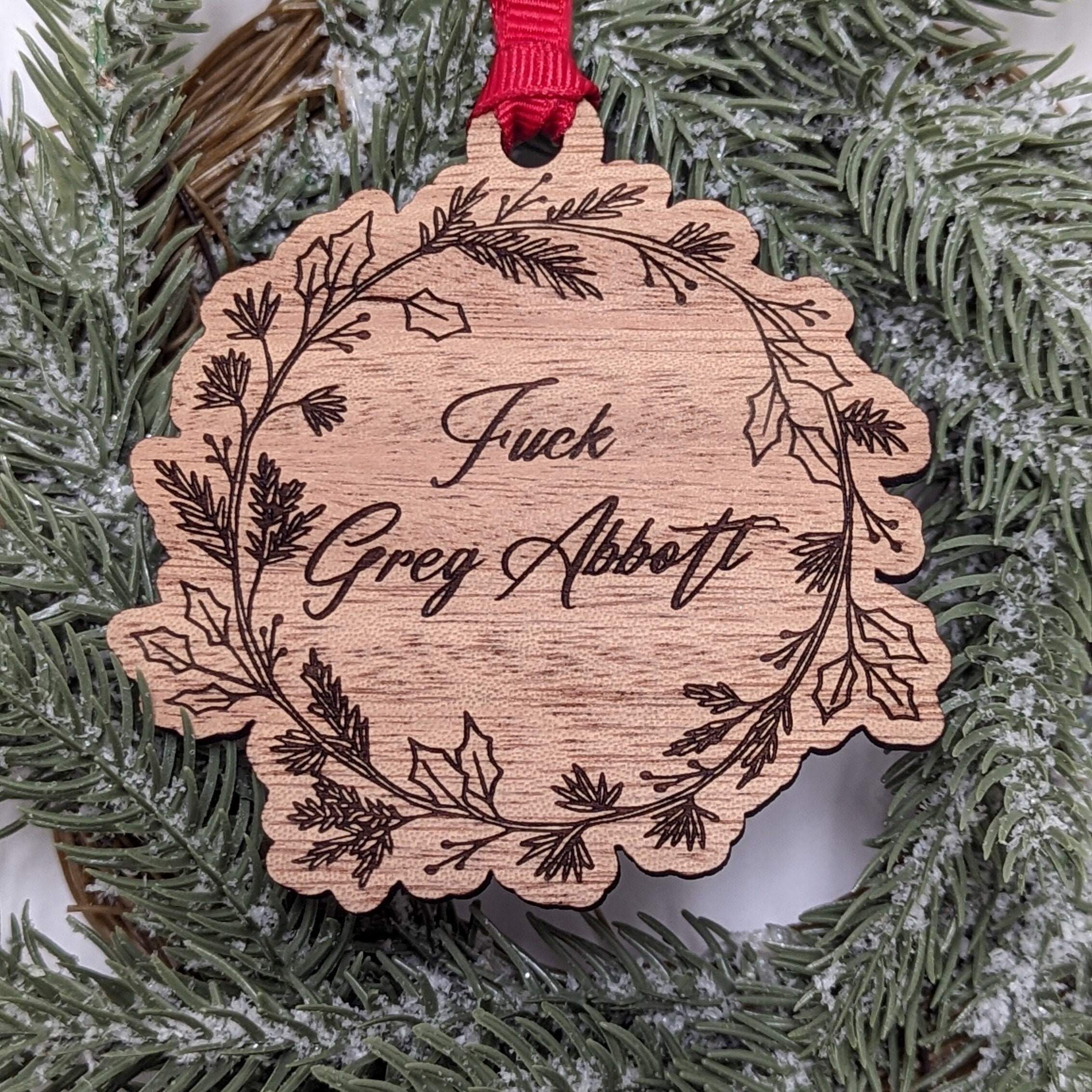 Fuck Greg Abbott Christmas Ornament Funny Shatterproof Xmas pic picture