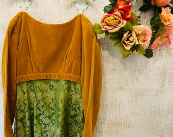 abito vintage originale anni 60 MOVIE COSTUME bellissimo fatto a mano velluto e broccato damascato
