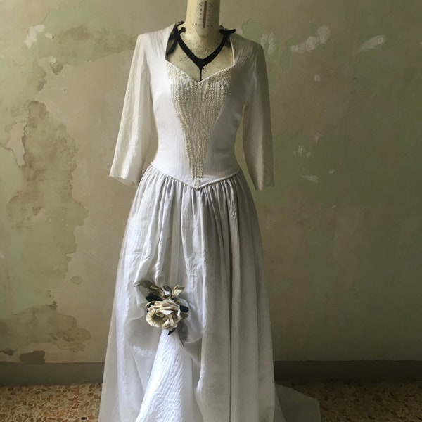 abito da sposa vintage originale anni 50/60 lungo con ricamo perline corpetto meraviglioso