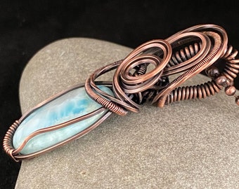 Larimar Wire Wrapped Pendant Necklace
