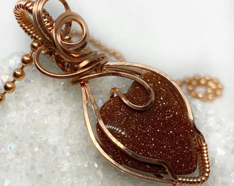 Sunstone Heart Copper Wire Wrap Necklace