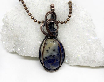 Sodalite Copper Wire Wrap Pendant Necklace