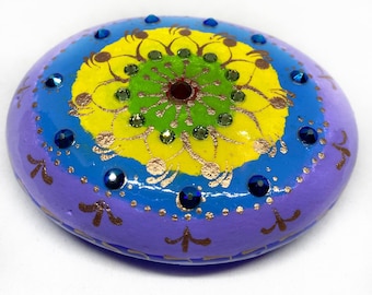 Handpainted Mandala Stone with Swarvoski Crystals