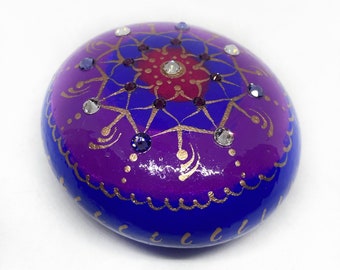 Handpainted Mandala Deisgn Stone with Swarvoski Crystals