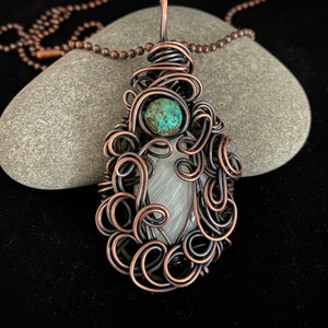 Scolecite Stone and African Turquoise Bead Wire Wrapped Pendant ...