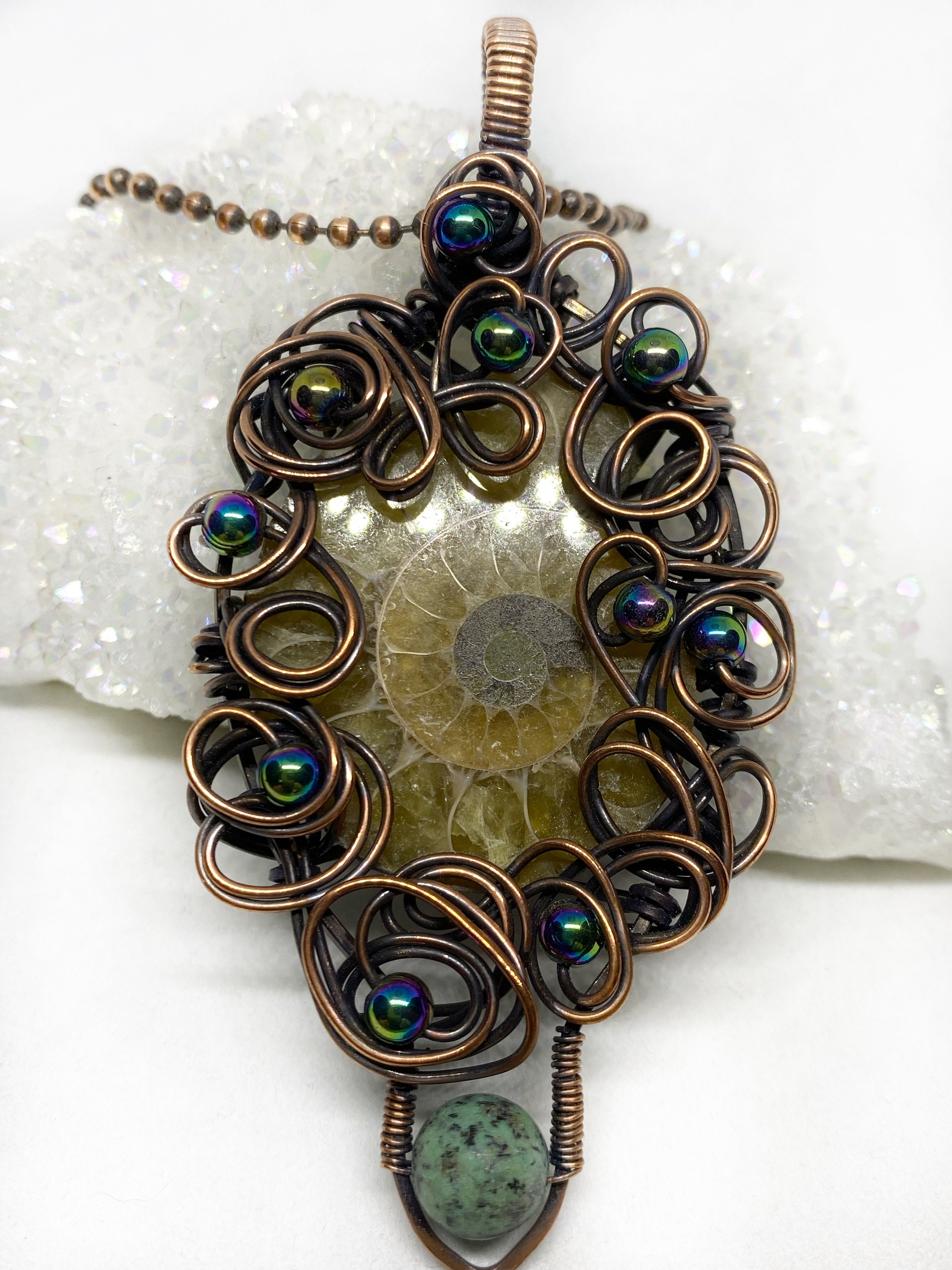 Ammonite Fossil Copper Wire Wrap Pendant Necklace - Etsy