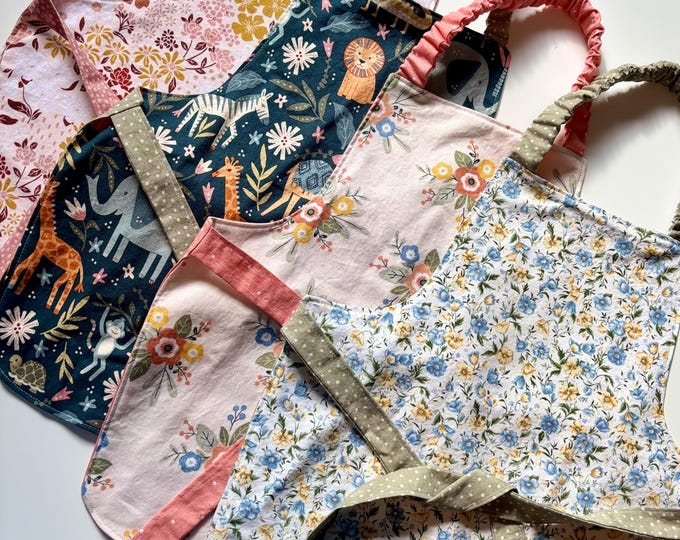 Handmade Reversible Toddler or Kids Apron | Elastic Neckband | Montessori Toddler