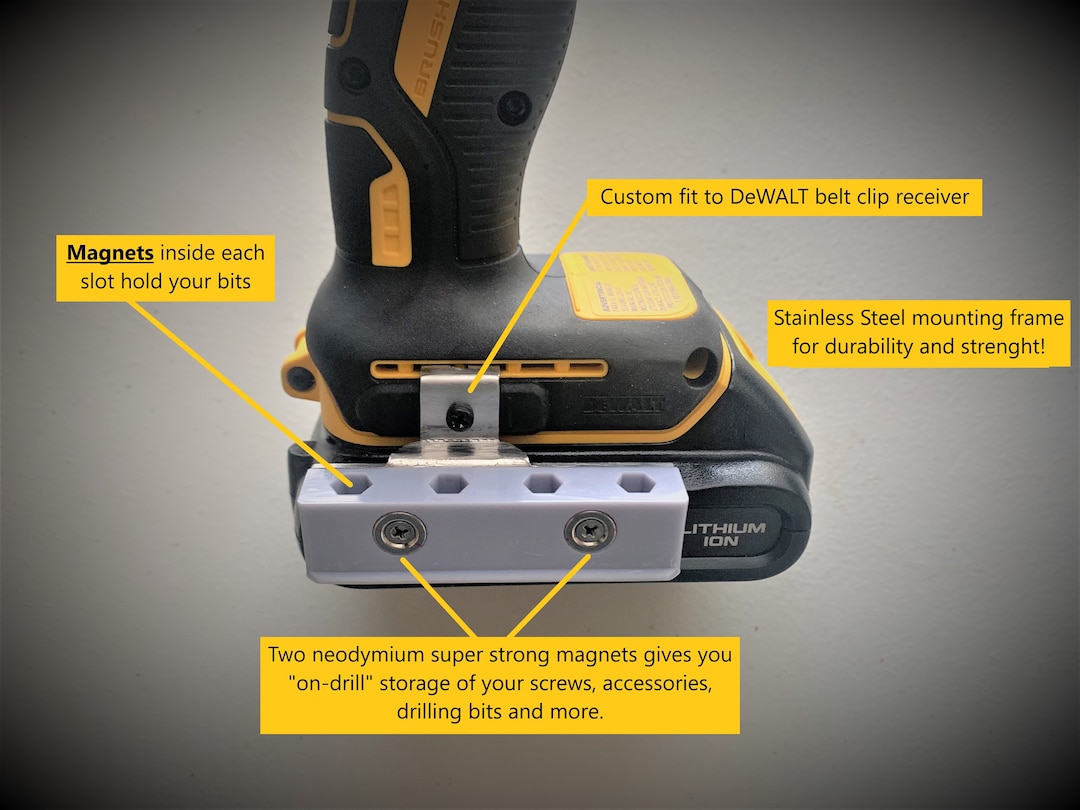 Dewalt Impact Driver/drill Multi Bits Holder With on-drill Magnetic  Storage. Custom Fit With Stainless Steel Mount. - Etsy UK