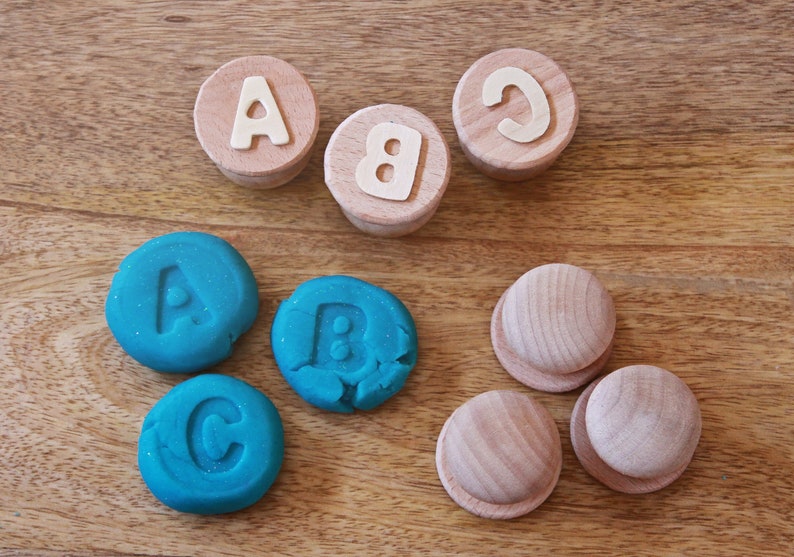 Wooden Alphabet Play Dough Stamps Set of 26 Etsy