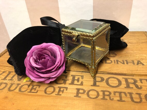 Antique French Glass Ormolu , Jewellery Box