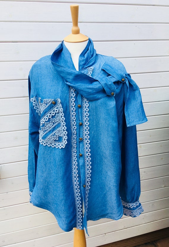 Denim Blouse New Romantic Style authentic early 9