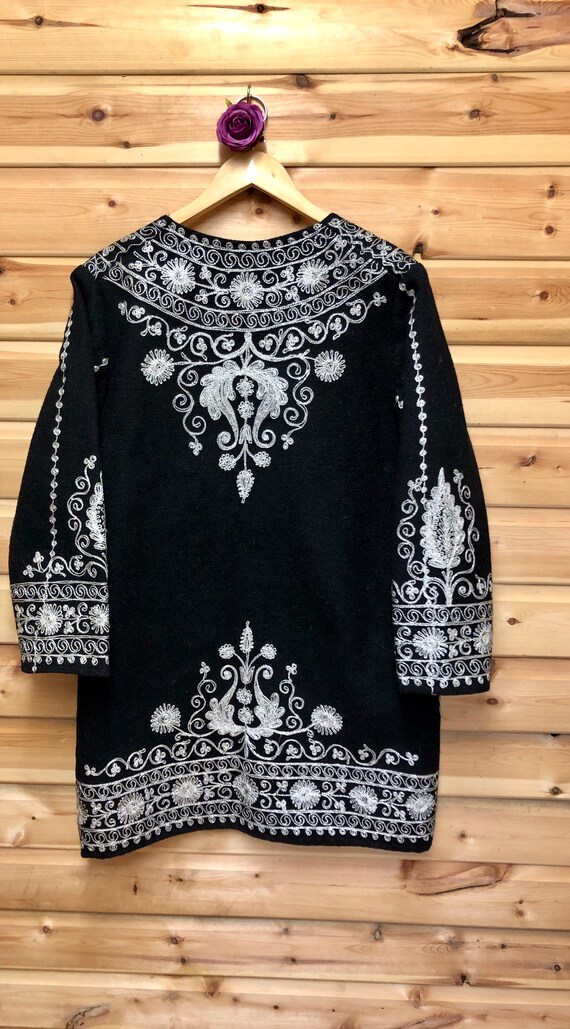 Black Afghan/ Kaftan Coat with Silver Embroidered