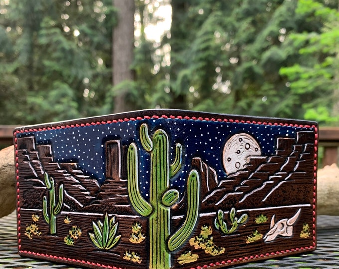 Hand Tooled Leather Wallet With Desert Scene - Etsy