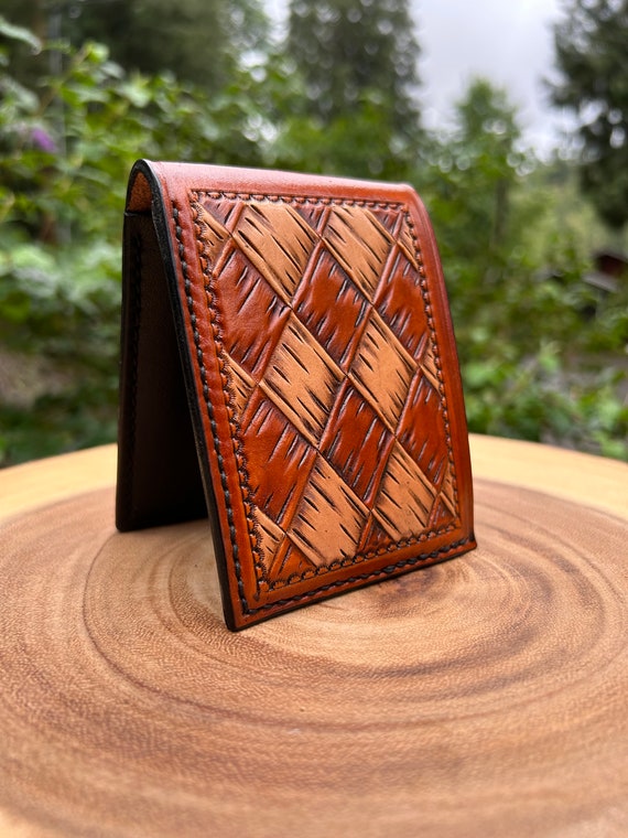 Hand Tooled Leather Wallet With Basket Weave - Etsy