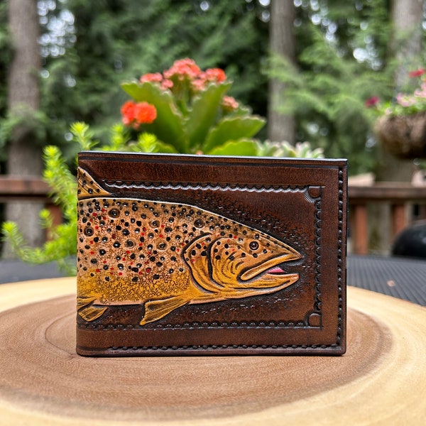Merbaa Western Sunflower Tooled Leather Bifold Wallet – Handmade, RFID Protected, Orange & Brown - View #4
