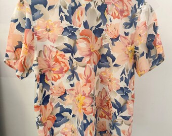 Vintage Floral Pattern 100% Silk Blouse size US M