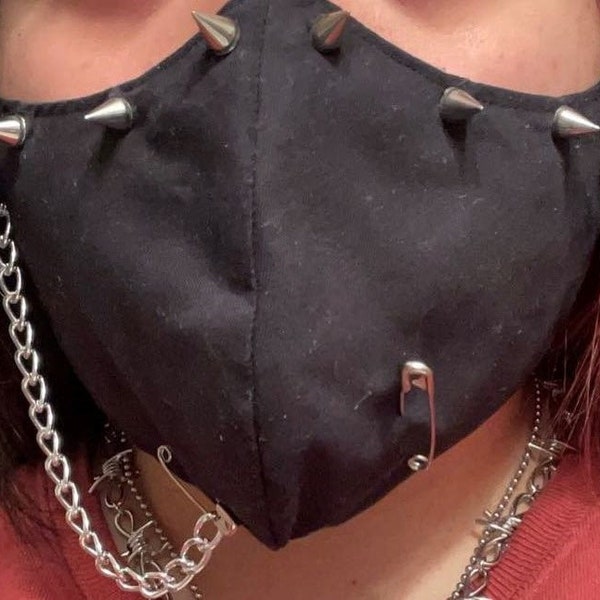 black spike mask with chain