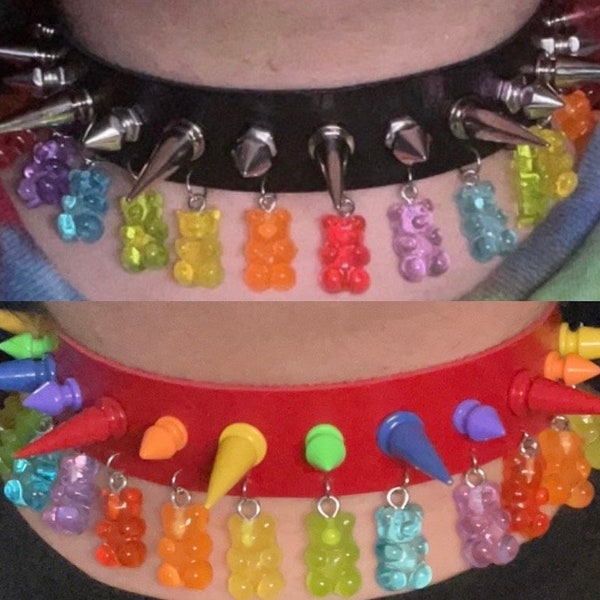 PU leather Rainbow gummy bear spiked choker (custom colors and plus size options available)