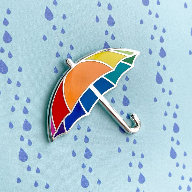 Rainbow Umbrella Enamel Pin Etsy
