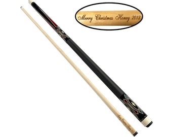 Two Piece Red and Blue Details with Wrap Pool Cue Stick with Custom Name Engraving