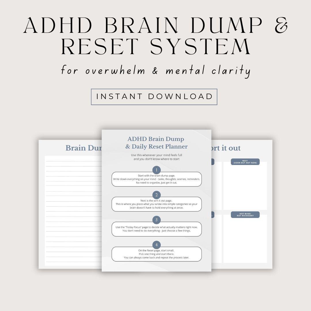 ADHD Brain Dump Planner Printable | Daily Reset & Overwhelm Organizer ...