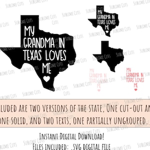 Personalizzato* La mia nonna in Texas mi ama / tu svg / download digitale / TX svg / cutfile / forniture per magliette in vinile / silhouette cricut del Texas