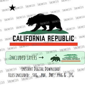 Svg de la république de Californie ~ norcal ~ drapeau ~ Nor Cal ~ ours californien ~ téléchargement numérique ~ fer à repasser ~ cadeau bricolage ~ svg, jpg, png, pdf, ~ fichier coupé