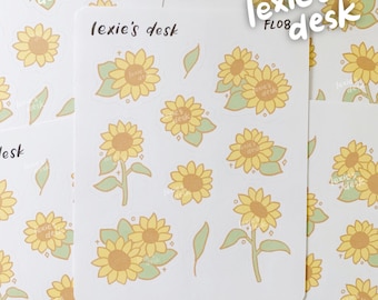 sunflower floral sticker sheet | cute and kawaii deco stickers for your bujo, journal, polaroids/polcos, planner, and more!!