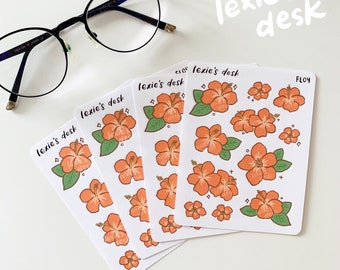 hibiscus flower sticker sheet | aesthetic deco stickers for your journal, bujo, planner, polcos, penpal and more!